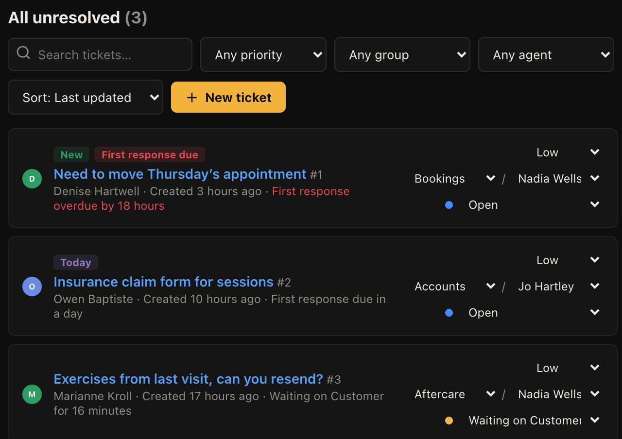 Aftercare and booking requests queued with response deadlines