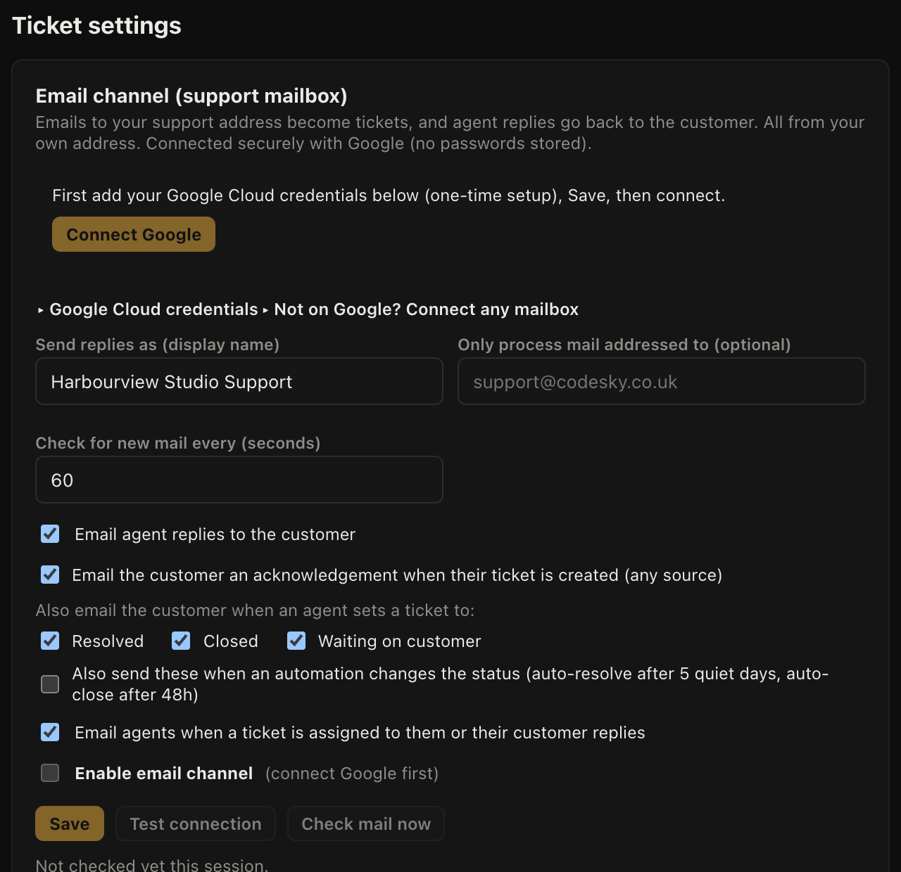 Ticket settings, where the rules, queues and response targets are set